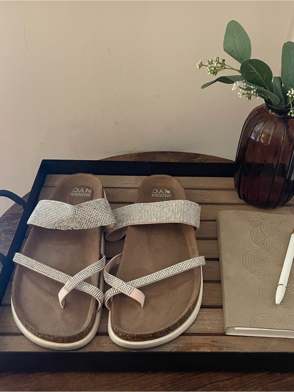 Madden NYC Rhinestone Slide Sandals